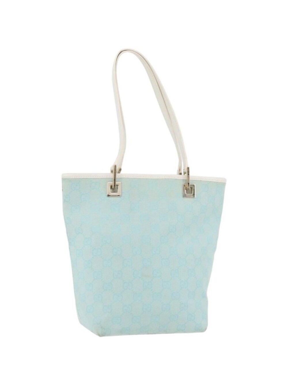 GUCCI GG Canvas Tote Bag Light Blue Gold 002 1099